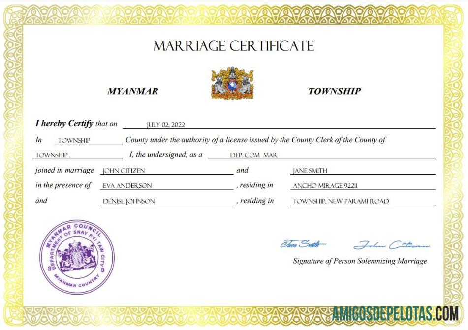 Para baixar modelo Word e PDF de certidão de casamento em Mianmar